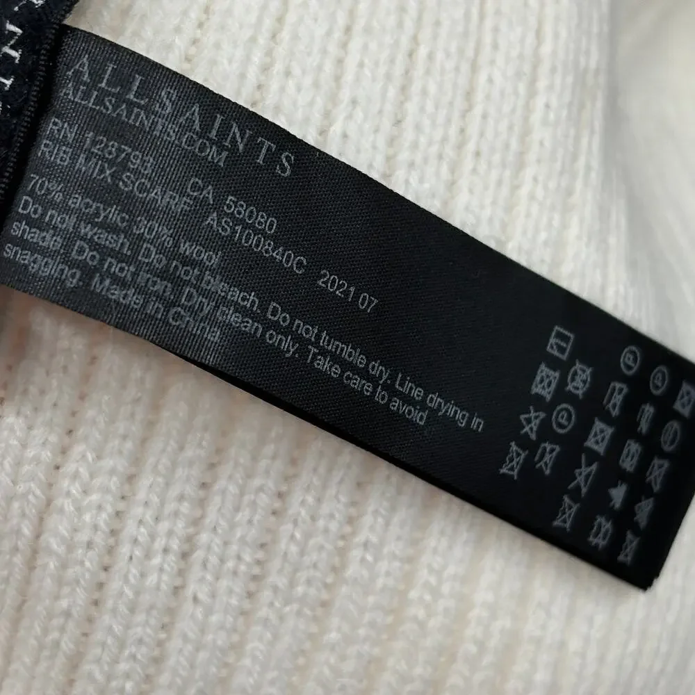 ALLSAINTS Ribbed Knit Chalk White Scarf
